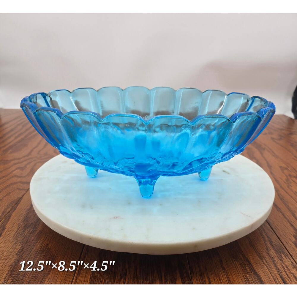 Vintage Ice Blue Indian Glass Harvest Fruit Bowl